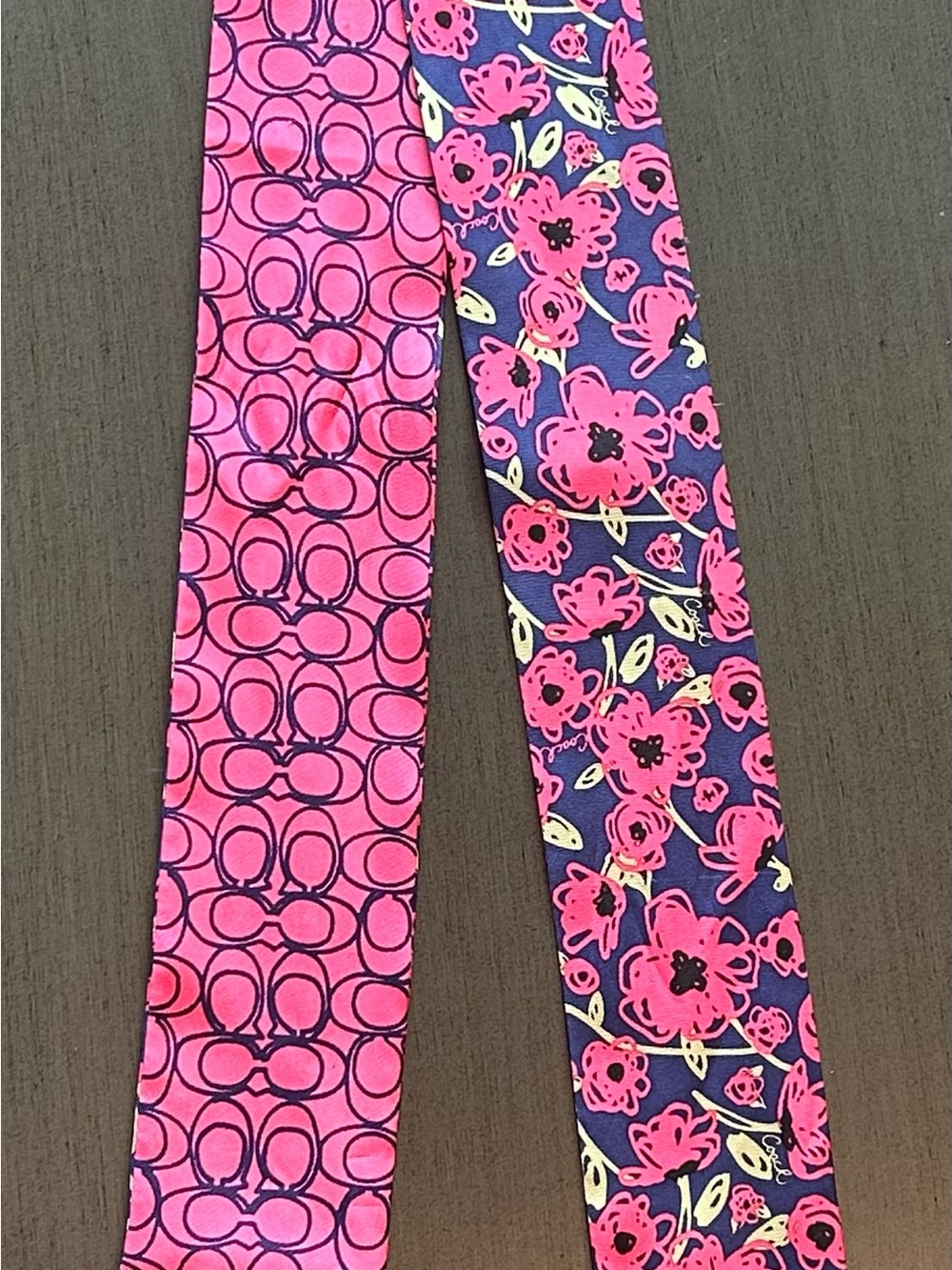 Coach Pink & Navy Floral Signature Silk Scarf Tie